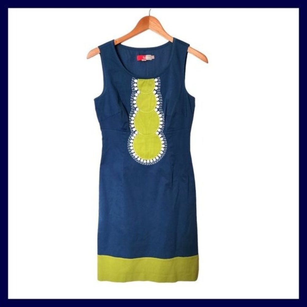 Boden Sheath Shift Applique Embroidered Beaded Sleeveless Blue Green Dress size